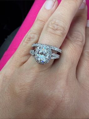 Halo Round Moissanite Bridal Ring Set in .925 Sterling Silver
